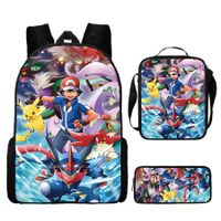 3PCS Pokemon Pikachu Backpack Kids Shoulder Bag ShowBag Pencil Case for Teenager Kid Student