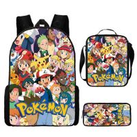 3PCS Pokemon Pikachu Backpack Kids Shoulder Bag ShowBag Pencil Case for Teenager Kid Student