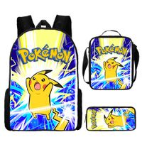 3PCS Pokemon Pikachu Backpack Kids Shoulder Bag ShowBag Pencil Case for Teenager Kid Student