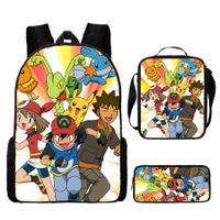 3PCS Pokemon Pikachu Backpack Kids Shoulder Bag ShowBag Pencil Case for Teenager Kid Student