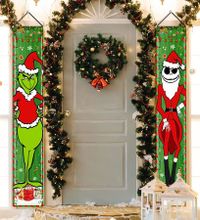 Grinch Christmas Decorations Grinch Porch Sign Door Banner Merry Grinchmas Theme Photography Yard Sign Banner B