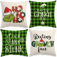 Christmas Pillow Covers 18x18 Set of 4 for Grinchmas Christmas Pillows Decorations Xmas Farmhouse Decor for Porch Decor,Couch,Bed