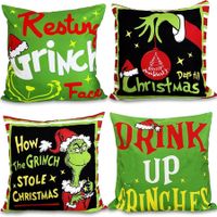 Christmas Pillow Covers 18x18 Set of 4 for Grinchmas Christmas Pillows Decorations Xmas Farmhouse Decor for Porch Decor,Couch,Bed