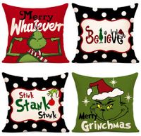 Christmas Pillow Covers 18x18 Set of 4 for Grinchmas Christmas Pillows Decorations Xmas Farmhouse Decor for Porch Decor,Couch,Bed