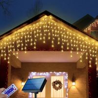10m Solar Power Shower Rain PVC Lights Christmas Lights Outdoor Raindrop Lights 300LED Xmas Tree Holiday Decoration Warm White Color