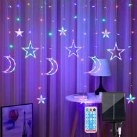3.5m Solar Lights Outdoor Moons Stars PVC String Lights  USB Rechargeable Remote Twinkle Fairy Lights for Patio Gazebo Ramadan Porch MultiColor