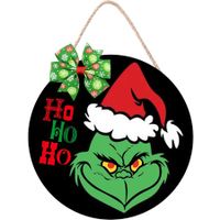 Christmas Decorations Grinch Door Sign Wooden Christmas Door Hanging Sign for Front Door Wreath Outdoor Indoor Wall Decor for Xmas