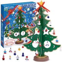 Christmas 24 Days Countdown Advent Calendar with 28 Ornaments Decoration,Christmas Toys,Countdown calendar,Christmas countdown,12In Wooden Tabletop Christmas Tree with Santa,Snowman Miniature Ornaments