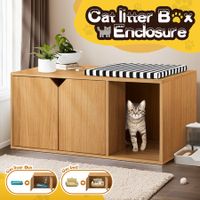 Cat Litter Box Enclosure House Cabin Pet Furniture Entrance Hidden Storage Bench Side Table Cabinet Indoor Toilet Kitty Washroom Cushion