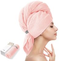 Large Microfiber Hair Towel Wrap for Women,Anti Frizz Hair Drying Towel with Elastic Strap,Fast Drying Hair Turbans for Wet Hair,Long,Thick,Curly Hair,Pink
