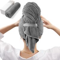 Large Microfiber Hair Towel Wrap for Women,Anti Frizz Hair Drying Towel with Elastic Strap,Fast Drying Turbans for Wet Hair,Long,Thick,Curly Hair,Super Soft Hair Wrap Dark Gray