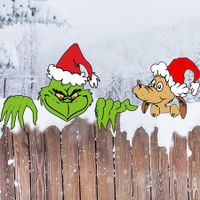 Christmas Grinch Decorations Outdoor, Grinchmas Fence Peeker Yard Signs for Courtyard Wall Decorations