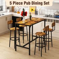 5PCS Bar Table Set 4 Stools Chairs Kitchen Dining Breakfast Home Bistro Cafe Coffee Pub Counter Tall High Top Furniture Industrial Rustic Wooden Metal