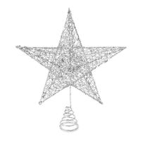 Christmas Star Tree Topper - 8 Inches Silver Glitter Christmas Tree Ornaments Metal Hollow Star for Christmas Tree Indoor Party Decoration Home Ornaments