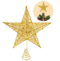 Glittered Christmas Tree Topper,10 Inches Gold Glitter Christmas Tree Ornaments Metal Hollow Star for Christmas Tree Home Decoration