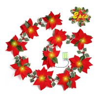 2PCS Poinsettia Christmas Flowers Decorations Garland String Lights, Xmas Tree Artificial Ornaments 2 Meter