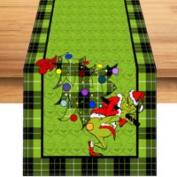 Grinch Table Runner Merry Grinchmas Tablecloth Winter Xmas Christmas Decorations and Supplies for Home Kitchen Table-33*183cm