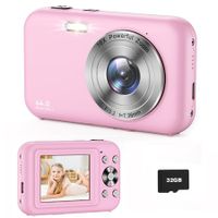 Digital Camera,FHD 1080P Kids Camera with 32GB Card Battery,Anti-Shake 16X Digital Zoom,44MP Point Shoot Camera,Compact Portable Small Gift Camera for Kid Teen Student Girl Boy (Pink)