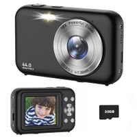 Digital Camera,FHD 1080P Kids Camera with 32GB Card Battery,Anti-Shake 16X Digital Zoom,44MP Point Shoot Camera,Compact Portable Small Gift Camera for Kid Teen Student Girl Boy (Black)