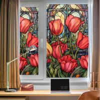 Frosted Stained Glass Window Film Removable Non-Adhesive Heat Insulation UV Blocking Colorful Pattern Static Window Clings