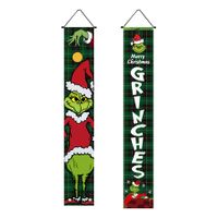 HTX2304225 Christmas Couplet Holiday Party Decorations Porch Flag Door Curtain Green Ghost Grinch Christmas Couplet（180*30cm）