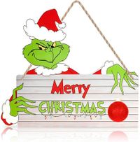 Grinch Christmas Decorations Hanging Sign,Door Decorative Signs for Front Door,Yard Porch Wall Window Kid's Room Decoration Supplies 32 x 27 cm