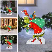 Grinch Stealing the Christmas LED Lights Glowing Outdoor Yard Stakes Ornaments