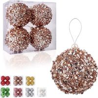 3.2 Inch Christmas Ball Ornaments Set of 4 Shatterproof Christmas Tree Decorations for Christmas Trees Wedding Party Holiday Table Decoration for Small Trees (Champagne)