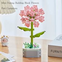 Building Block Flower Bouquet Building Sets DIY Creative Potting Building Blocks Flowers Artificial Flower Toy Gifts(Carnation)