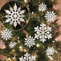 36Pcs Christmas White Snowflake Ornaments Plastic Glitter Snowflake Ornaments for Winter Christmas Tree Decoration, Size Vary Craft Snowflakes(White)