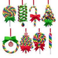 8Pcs Christmas Lollipop Ornaments, Rainbow Lollipop Hanging Ornaments, Polymer Clay Ornaments for Christmas Tree Party Decoration