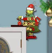 Grinchs Christmas Door Frame Decorations, Wooden Funny over the Door Frame Christmas Decorations for Front Door