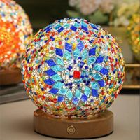 Turkish Table lamp 10 x 14 cm, Bohemian Tiffany Style Bedside Lamps, USB Power Supply Blue