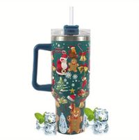 40oz Christmas Insulated Cold COOL HOT Tumbler with Handle and Straw, Stainless Steel Tumbler  Car Mug Outdoor Sports Travel Christmas Gift