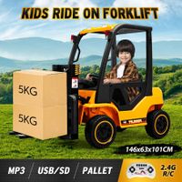 Kids Off Road Ride On Toy Electric Forklift RC 12V Battery with Parental Remote Control Liftable Forks Pallet Light MP3 Black