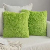 Pack of 2 Luxury Faux Fur Throw Pillow Cover Deluxe Winter Decorative Plush Pillow Case Cushion Cover Shell for Christmas Sofa Bedroom Car 18x18 Inch Green