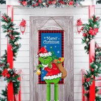 Christmas Grinch Sign Welcome Christmas Porch Sign Hanger Christmas Theme Front Door Hanging Banner Indoor Outdoor Door Wall Decor Size 110*40cm