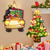 Christmas Wooden hanging sign Grinch Merry Christmas LED Front Door Porch Sign 30 x 23 CM