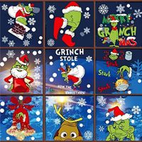 Grinch Window Clings Christmas Decals, 9 Sheet Grinch Window Decorations Double-Side Grinch Snowflakes Sticker for Office Home