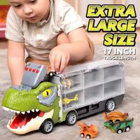 7 in 1 Dinosaur Truck for Kids with 6 Pull Back Dinosaur Vehicles, Transport Carrier Truck For Age 3+