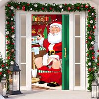 200*90cm Christmas Door Cover, Funny Elves Door Backdrop Fabric Santa Backdrop Christmas Background Banner Xmas Door Christmas Party Decorations