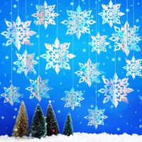 15pcs Winter Christmas Hanging Snowflake Decorations,3D Holographic Snowflakes for Christmas Winter Wonderland Decorations Frozen Birthday New Year Party Home Decorations