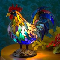 Rooster Table Lamp, Retro Stained Resin Table Lamp 15 cm