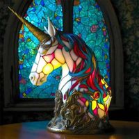 Unicorn Table Lamp, Retro Stained Resin Table Lamp 15 cm