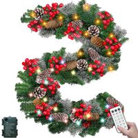 2.7M 100 LED Christmas Garland Lights ，8 Flash Modes & Timer ，Battery Operated Prelit Christmas Garland Christmas Decorations Mantel Home Indoor