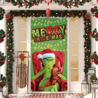 Grinch Christmas Door Cover Decorations Grinch Green Backdrop Merry Christmas Porch Sign 90*180cm