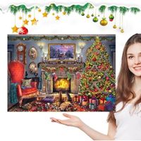 Christmas Puzzle - Festive Fireplace in Warm Christmas Puzzle, 24 Pieces, 1008 Piece Jigsaw Puzzles for Adults and Kids, Countdown to Christmas, Gift