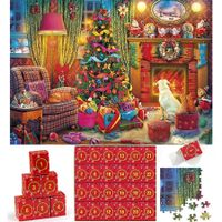 2023 Christmas Jigsaw Puzzles- Christmas by the Fireplace Holiday Puzzles for Adults Kids, 24 Parts 1008 Pieces Jigsaw Puzzles Gift for Countdown to Christmas