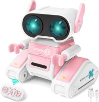 Robot Toys Remote Control Toy Robots for Kids with LED Eyes Flexible Head & Arms Dance Moves and Music Gift for Kids Ages 3+(Pink)