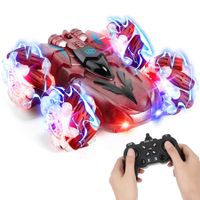 Remote Control Car Rechargeable Double Sided Driving Stunt RC Car with LED Lights 2.4Hz All Terrain Electric Toy Cars Gifts for Kids(Red)